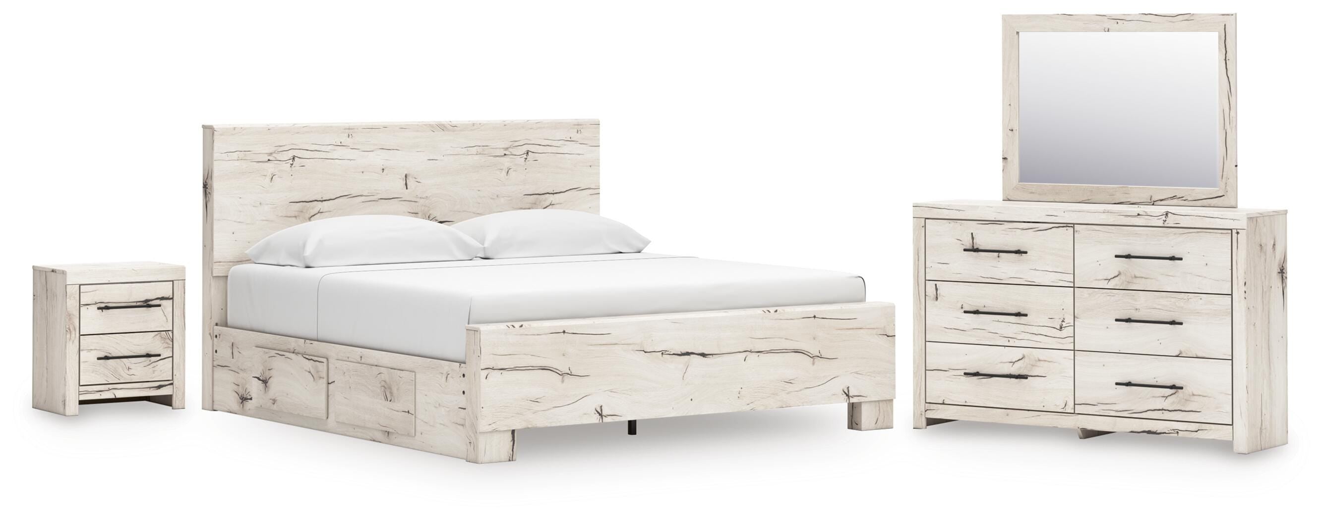 Lawroy Panel Bed with Storage, Dresser, Mirror and Nightstand