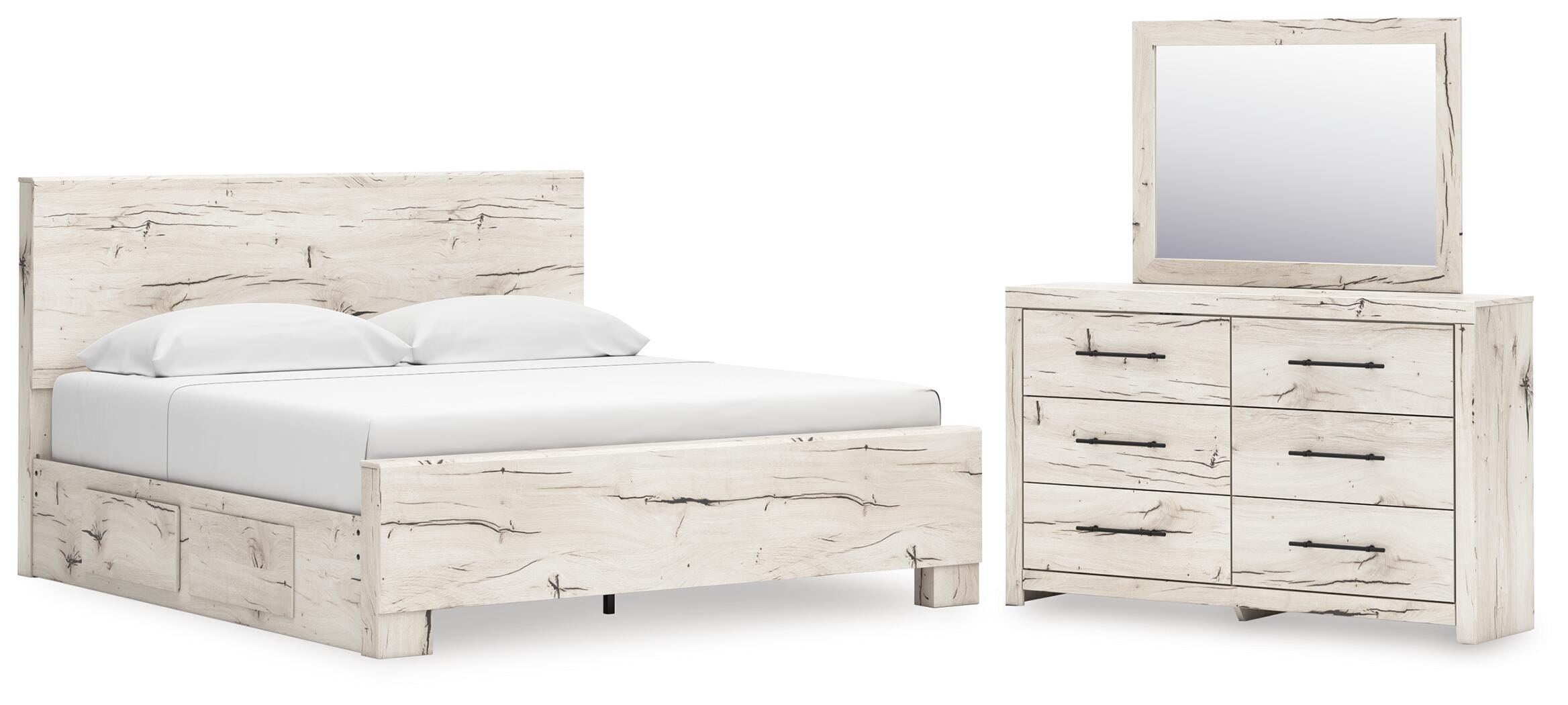 Lawroy Panel Bed with Storage, Dresser, Mirror and 2 Nightstands
