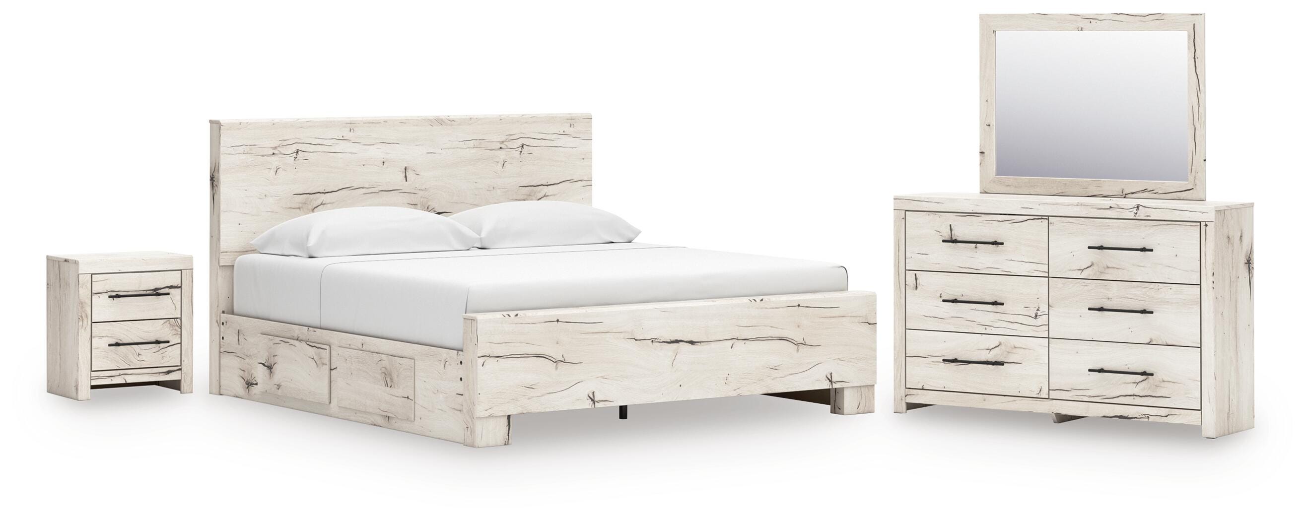 Lawroy Panel Bed with Storage, Dresser, Mirror and Nightstand