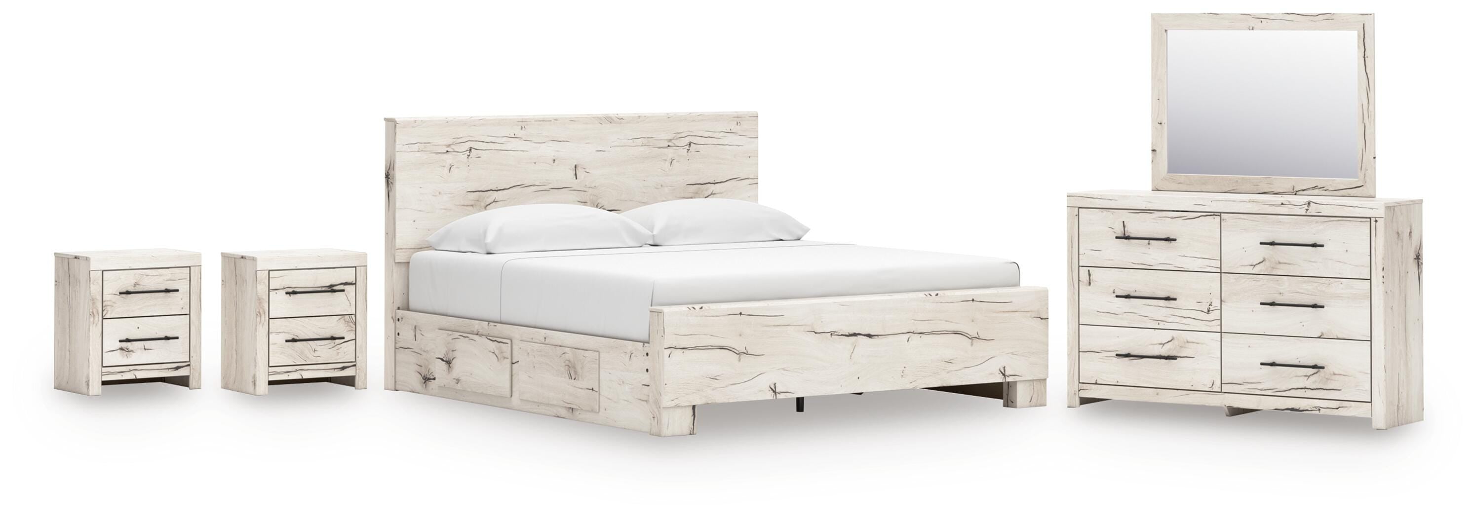 Lawroy Panel Bed with Storage, Dresser, Mirror and 2 Nightstands