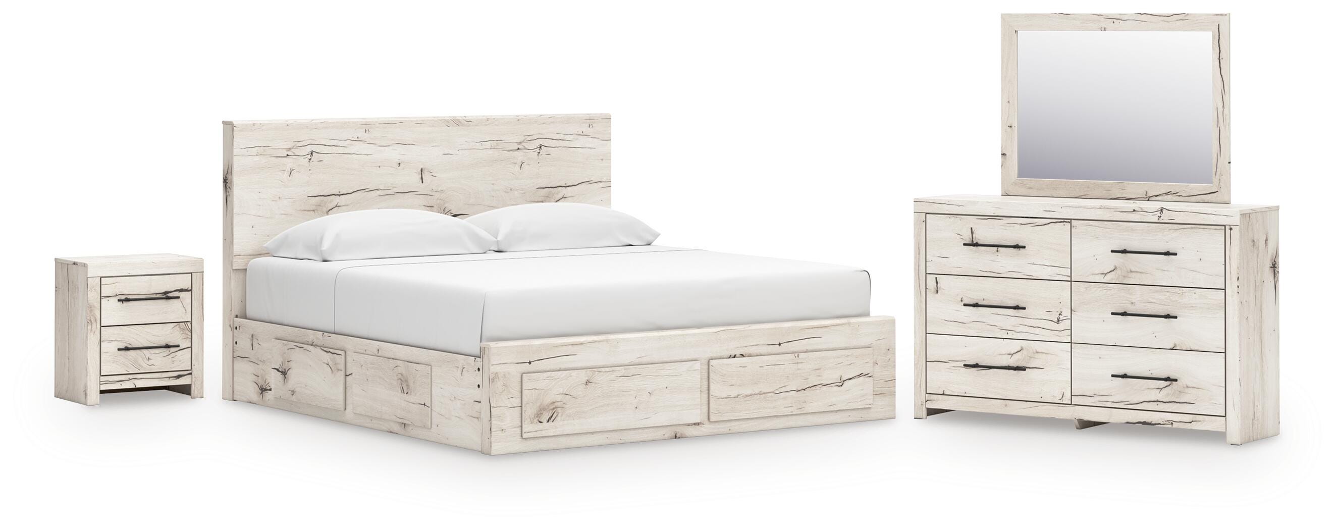 Lawroy Panel Storage Bed, Dresser, Mirror and Nightstand