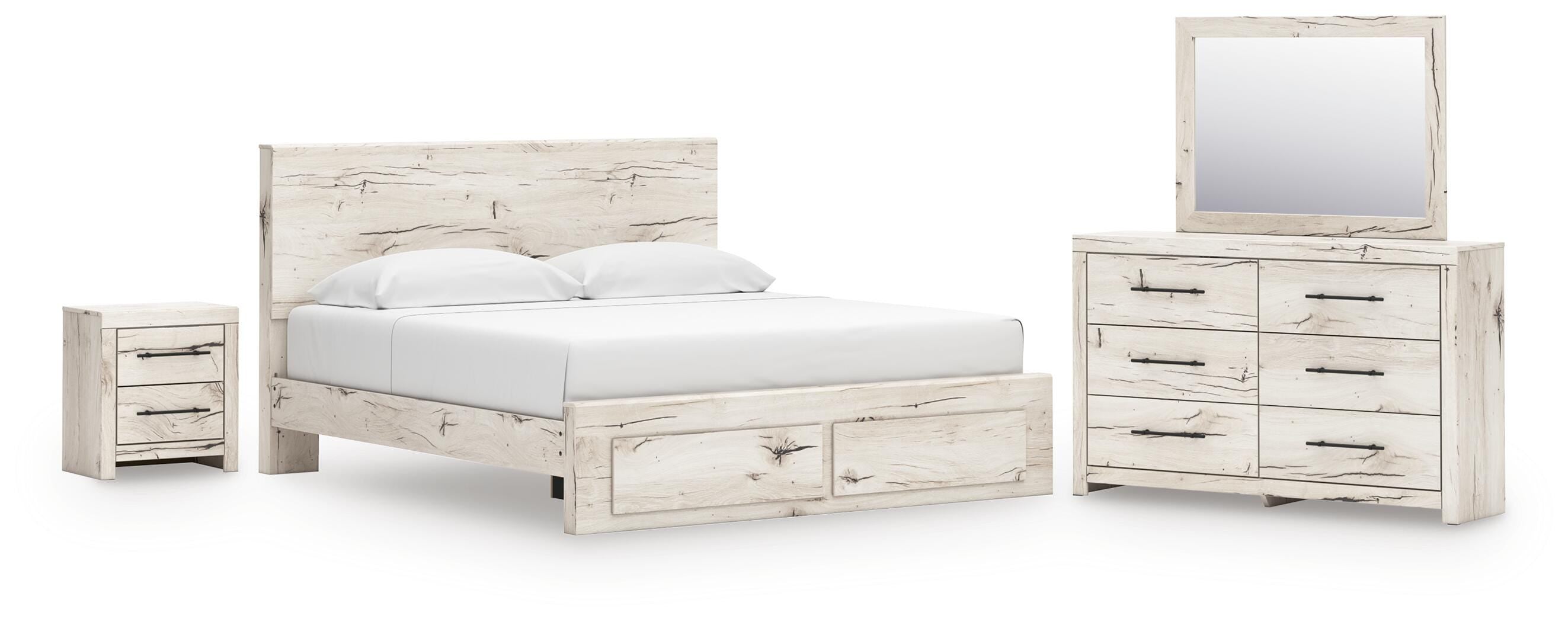 Lawroy Panel Storage Bed, Dresser, Mirror and Nightstand