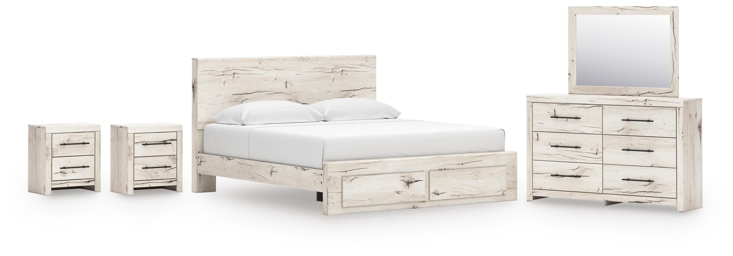 Lawroy Panel Storage Bed, Dresser, Mirror and 2 Nightstands