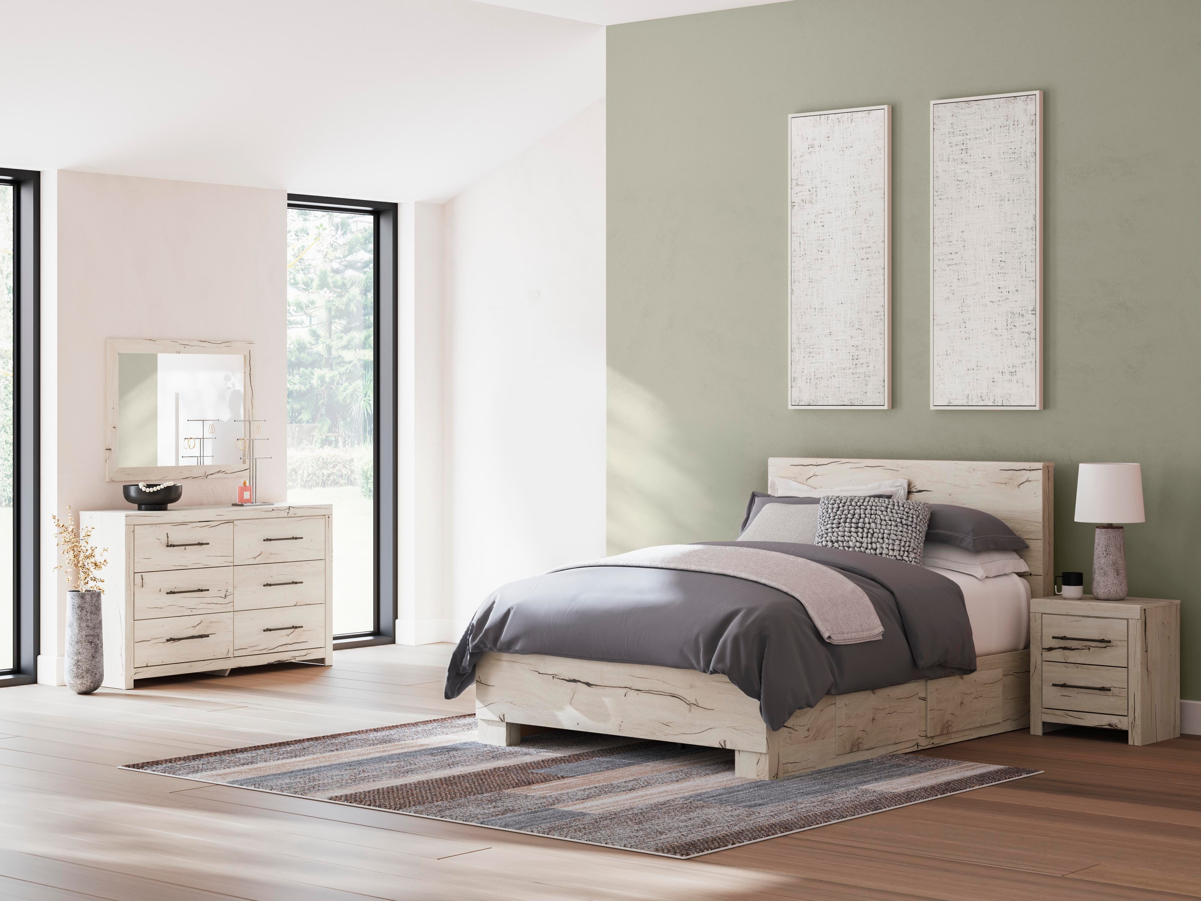 Lawroy Panel Bed with Storage, Dresser, Mirror and Nightstand
