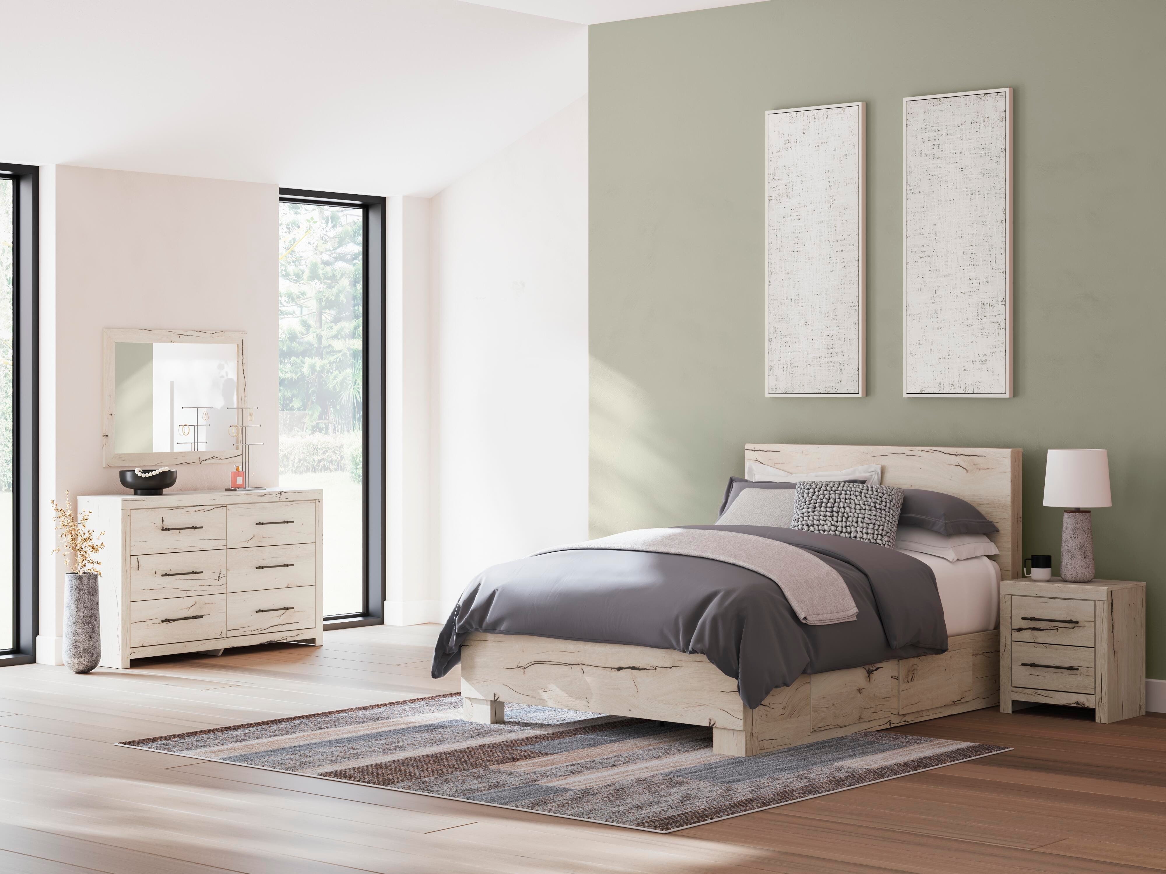 Lawroy Panel Bed with Storage, Dresser, Mirror and Nightstand
