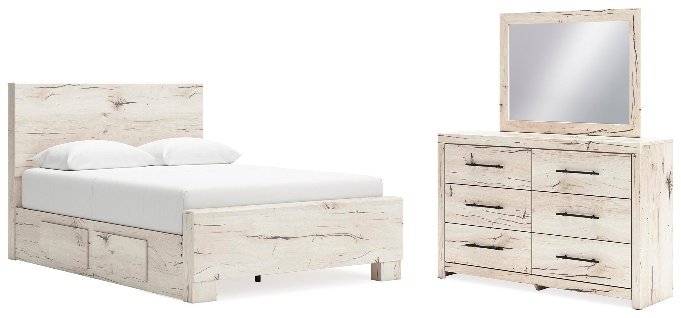 Lawroy Panel Bed with Storage, Dresser and Mirror