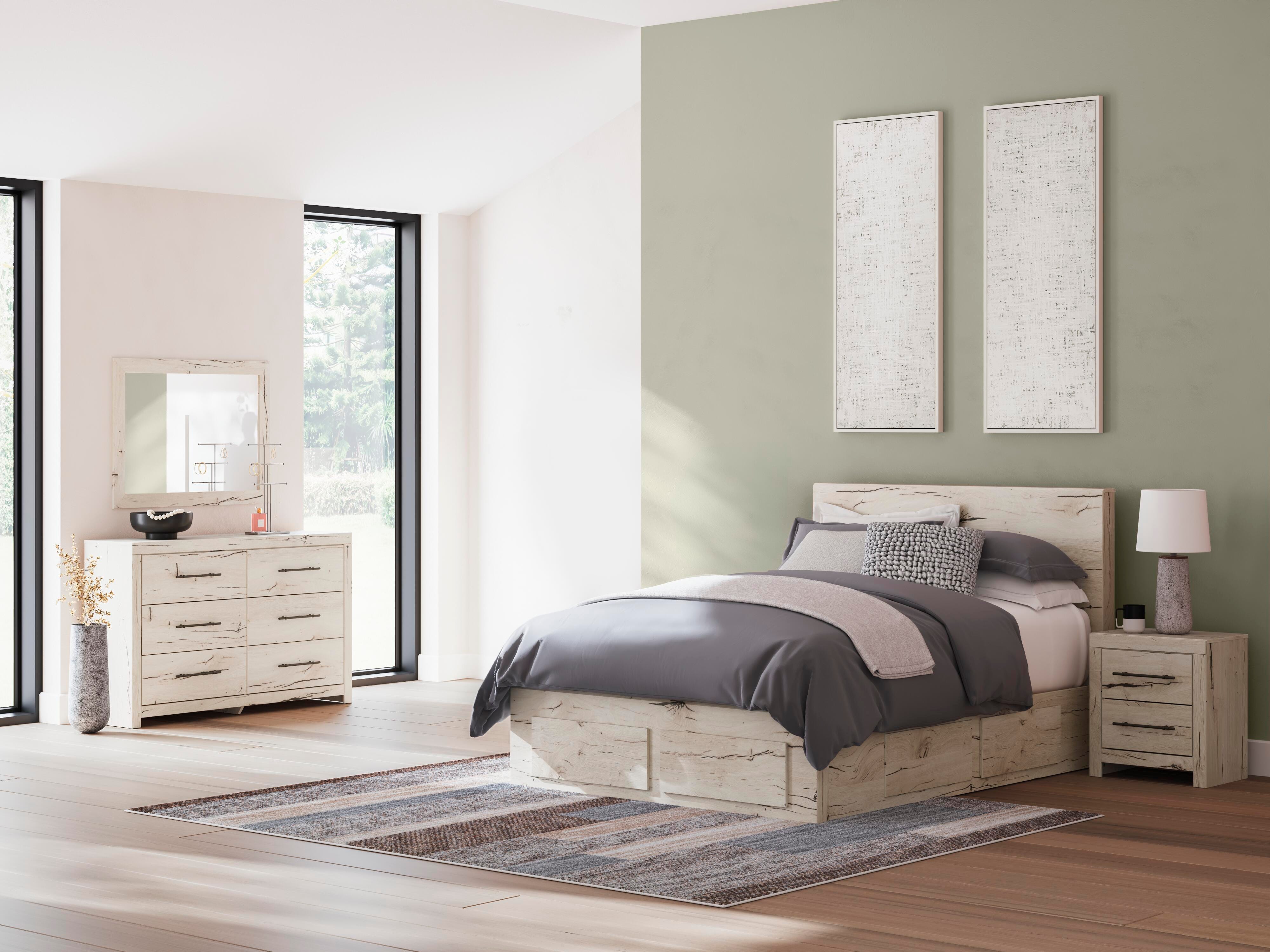 Lawroy Panel Storage Bed, Dresser, Mirror and Nightstand