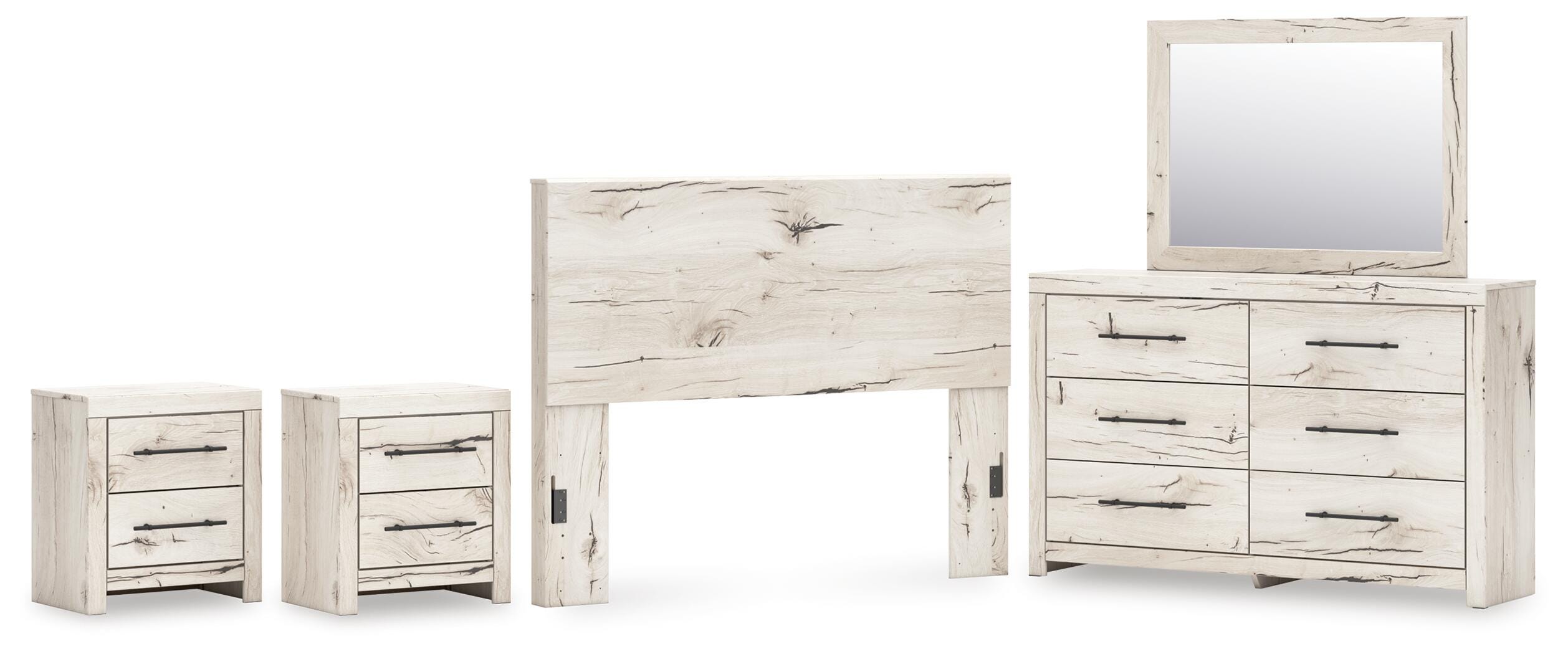 Lawroy Panel Headboard, Dresser, Mirror and 2 Nightstands