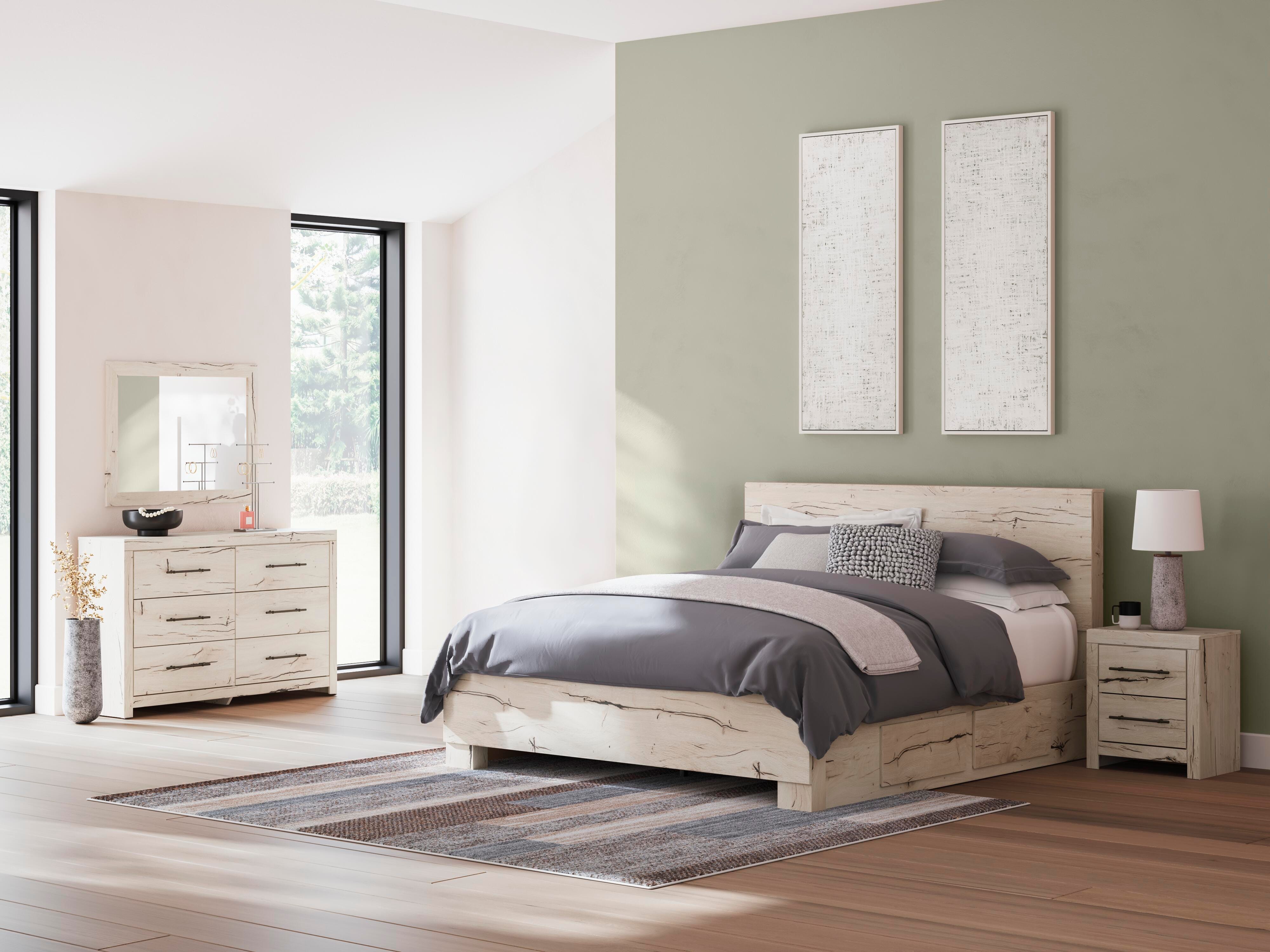 Lawroy Panel Bed with Storage, Dresser, Mirror and Nightstand