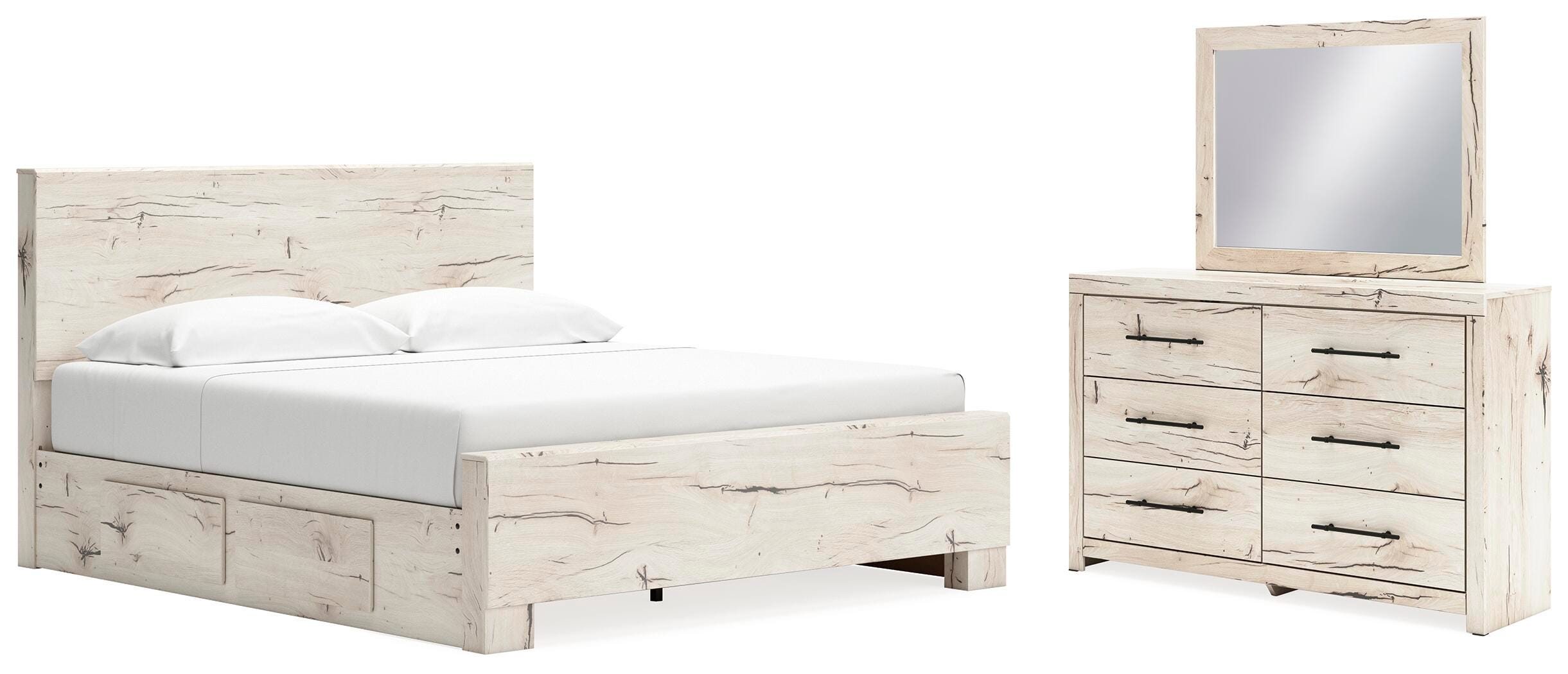 Lawroy Panel Bed with Storage, Dresser and Mirror