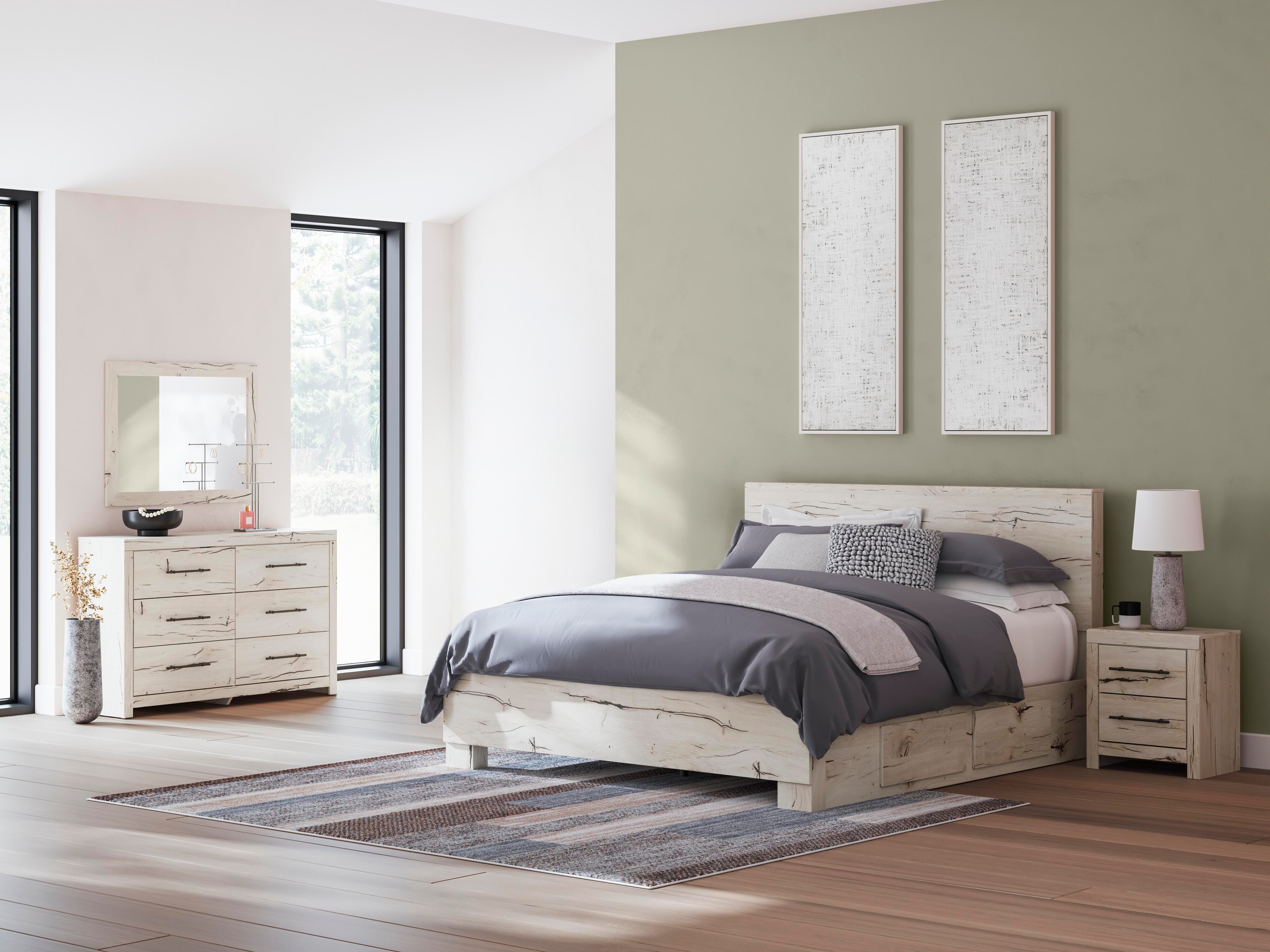 Lawroy Panel Bed with Storage, Dresser, Mirror and Nightstand