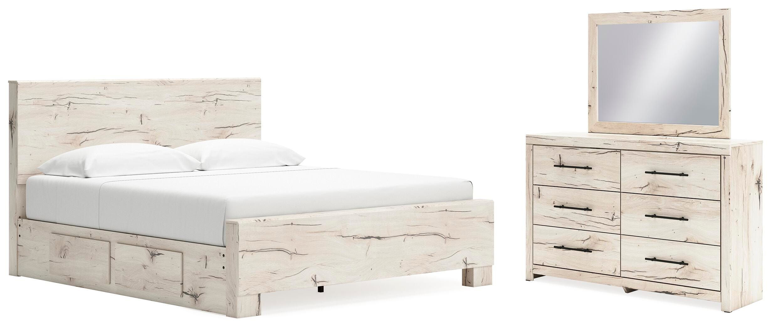 Lawroy Panel Bed with Storage, Dresser and Mirror