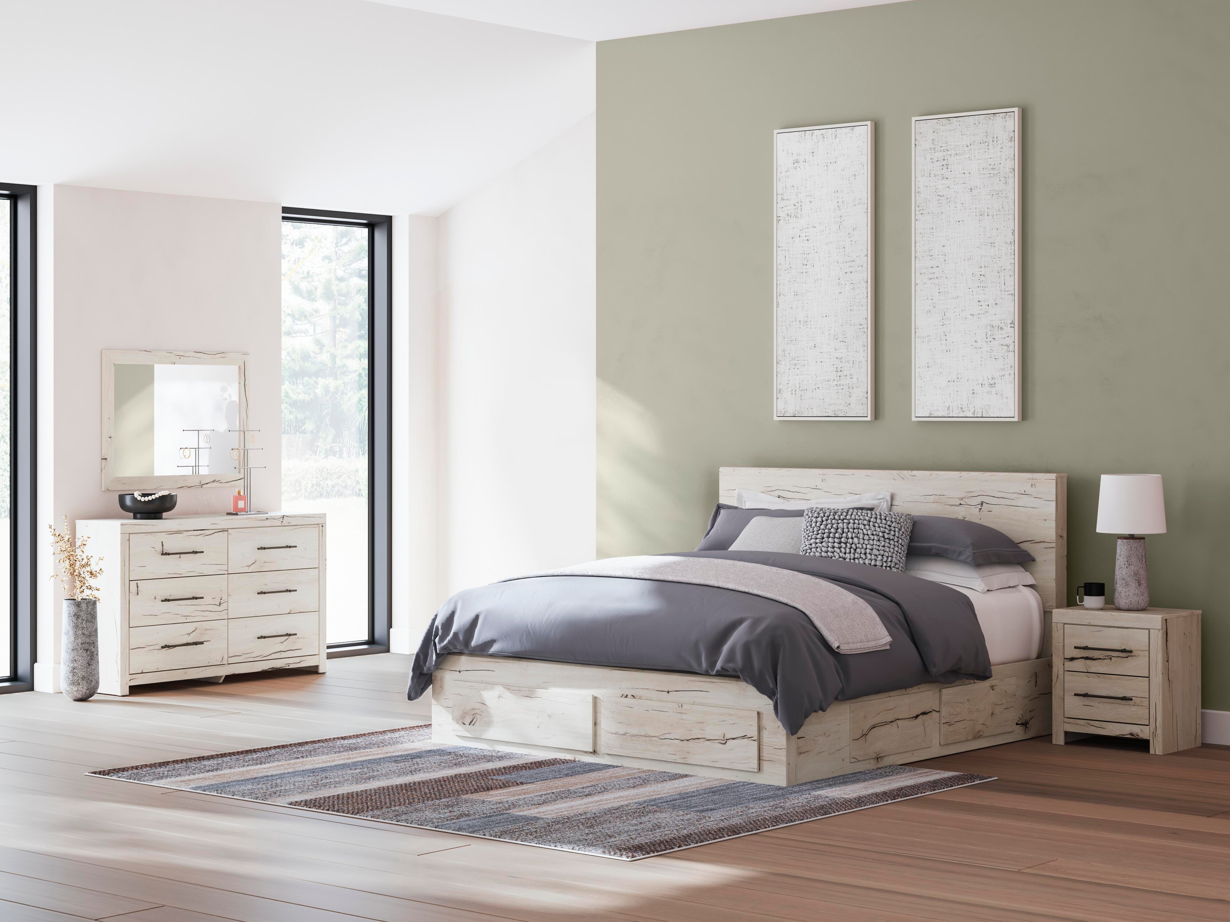 Lawroy Panel Storage Bed, Dresser, Mirror and Nightstand