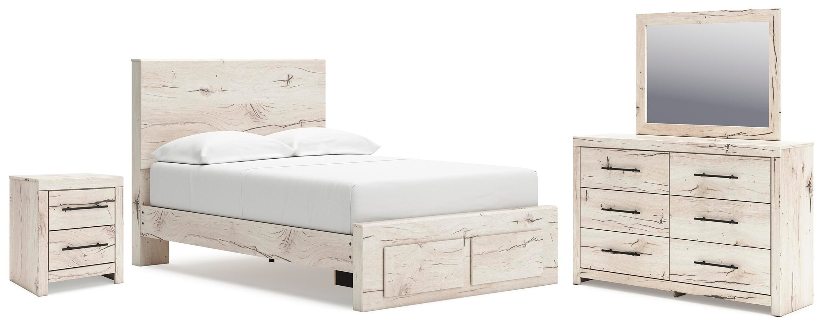 Lawroy Panel Storage Bed, Dresser, Mirror and Nightstand