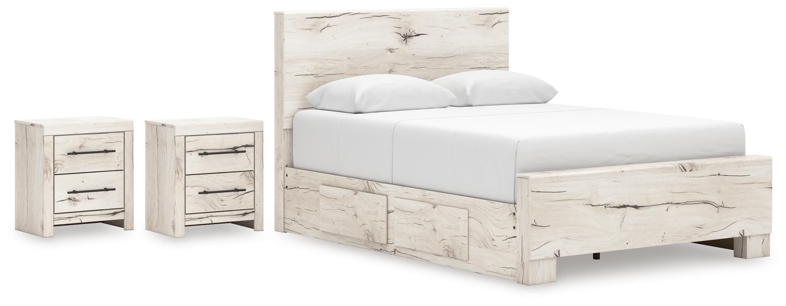 Lawroy Panel Bed with Storage and 2 Nightstands