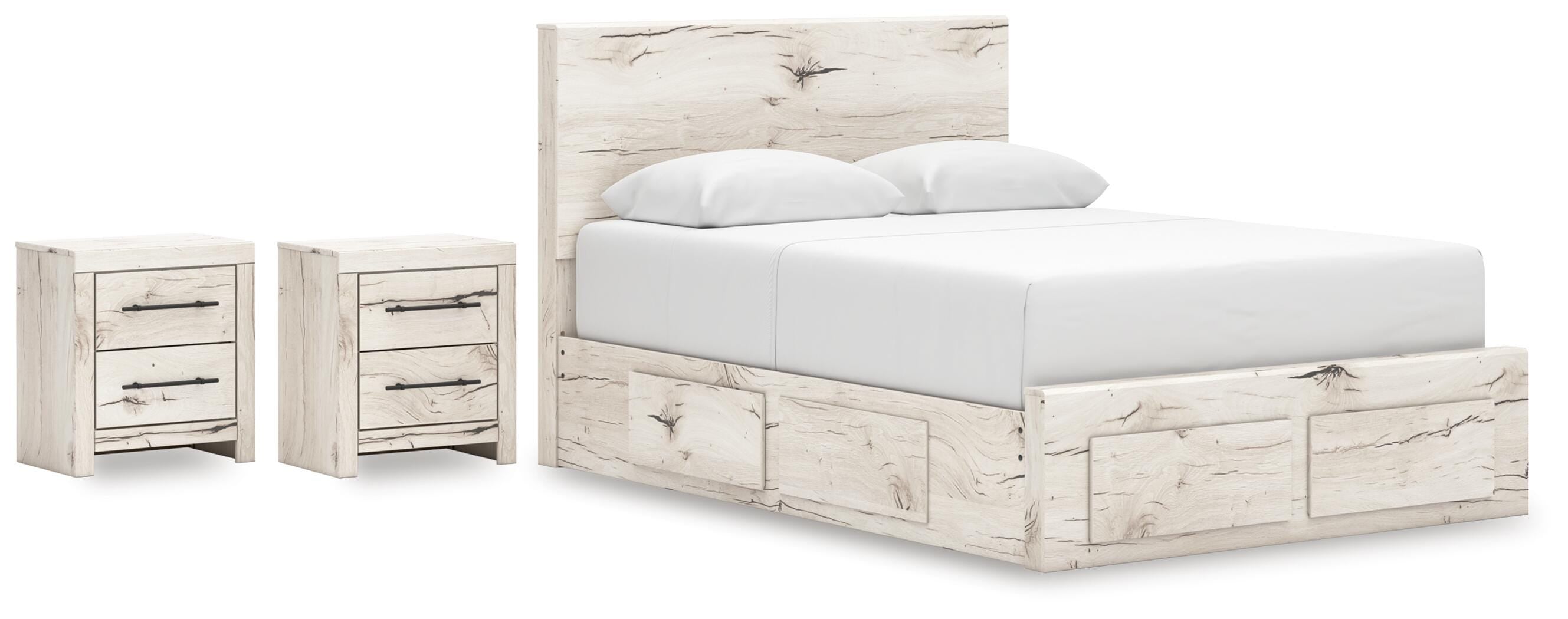 Lawroy Panel Storage Bed and 2 Nightstands