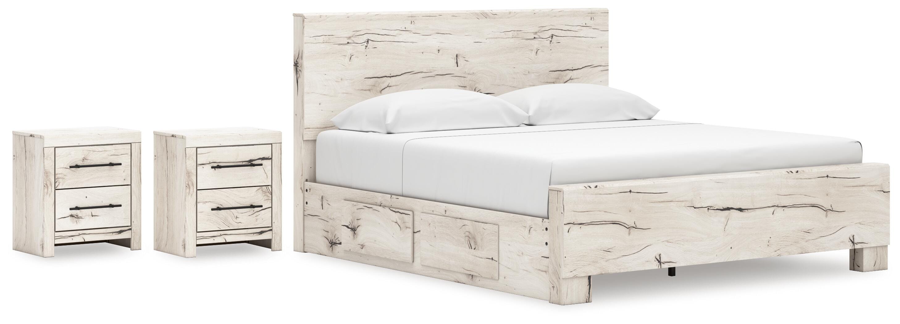 Lawroy Panel Bed with Storage and 2 Nightstands