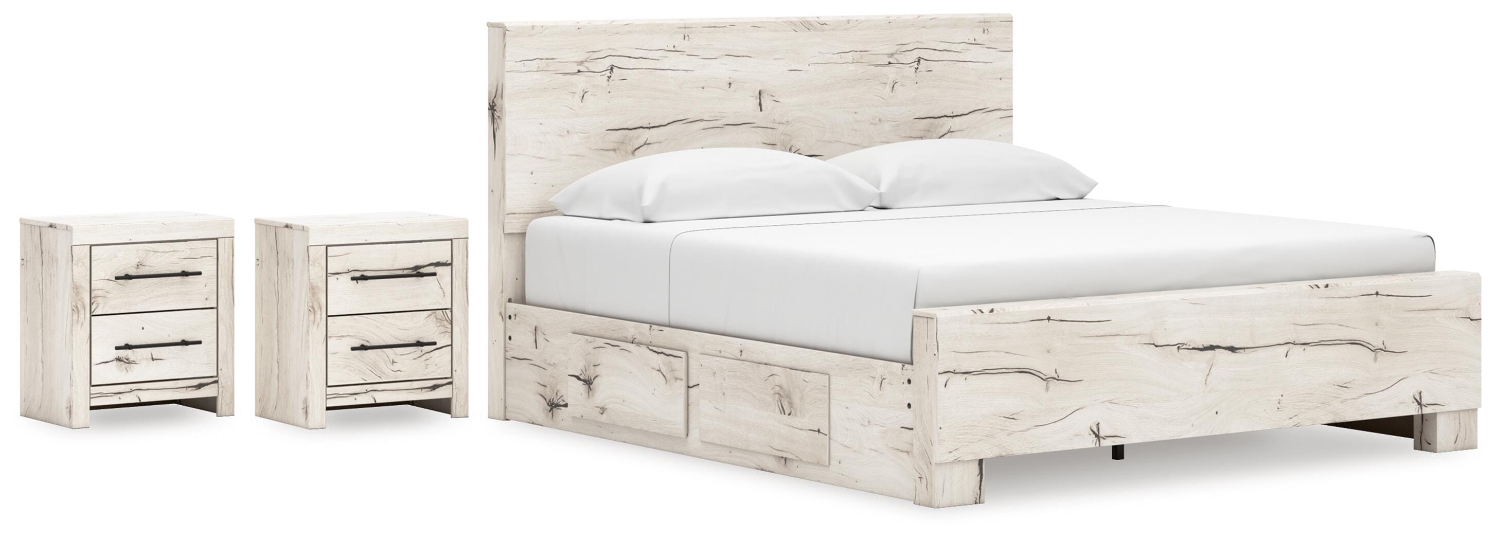 Lawroy Panel Bed with Storage and 2 Nightstands