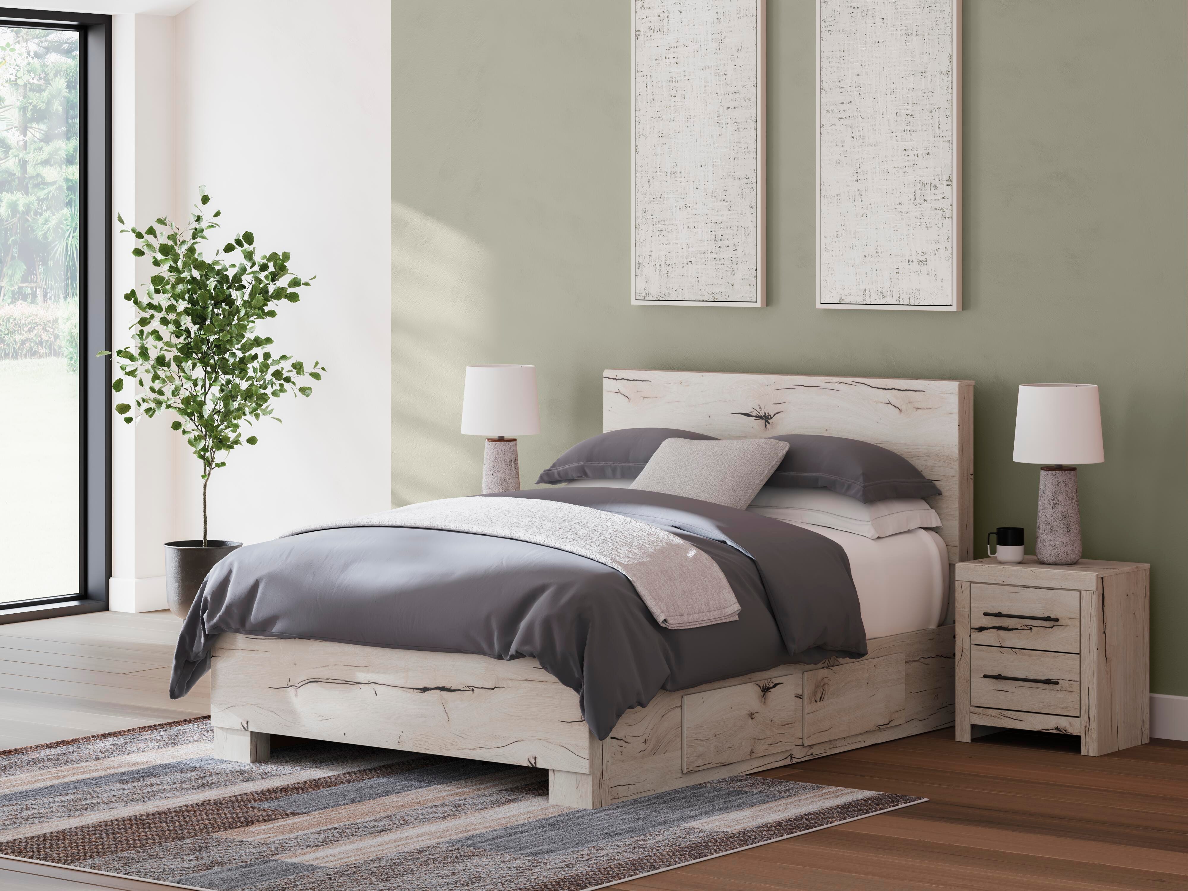 Lawroy Panel Bed with Storage and 2 Nightstands