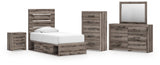 Graystorm Panel Bed with Storage, Dresser, Mirror, Chest and Nightstand