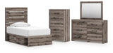 Graystorm Panel Bed with Storage, Dresser, Mirror and Chest