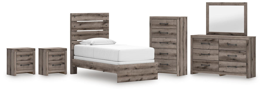 Graystorm Panel Bed, Dresser, Mirror, Chest and 2 Nightstands