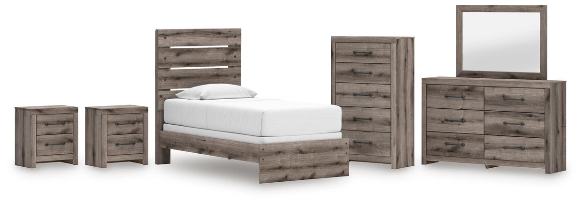 Graystorm Panel Bed, Dresser, Mirror, Chest and 2 Nightstands