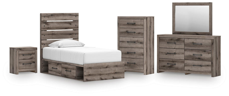 Graystorm Panel Storage Bed, Dresser, Mirror, Chest and Nightstand