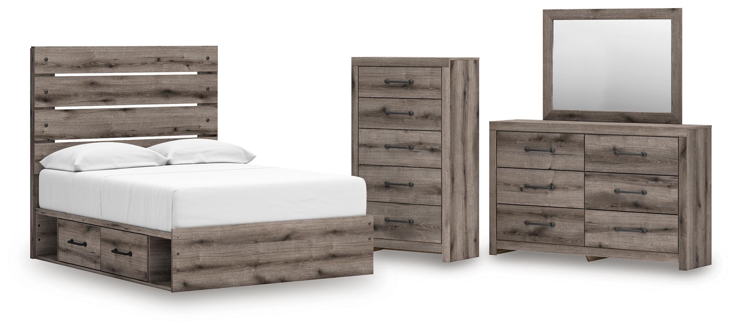 Graystorm Panel Storage Bed, Dresser, Mirror and Chest