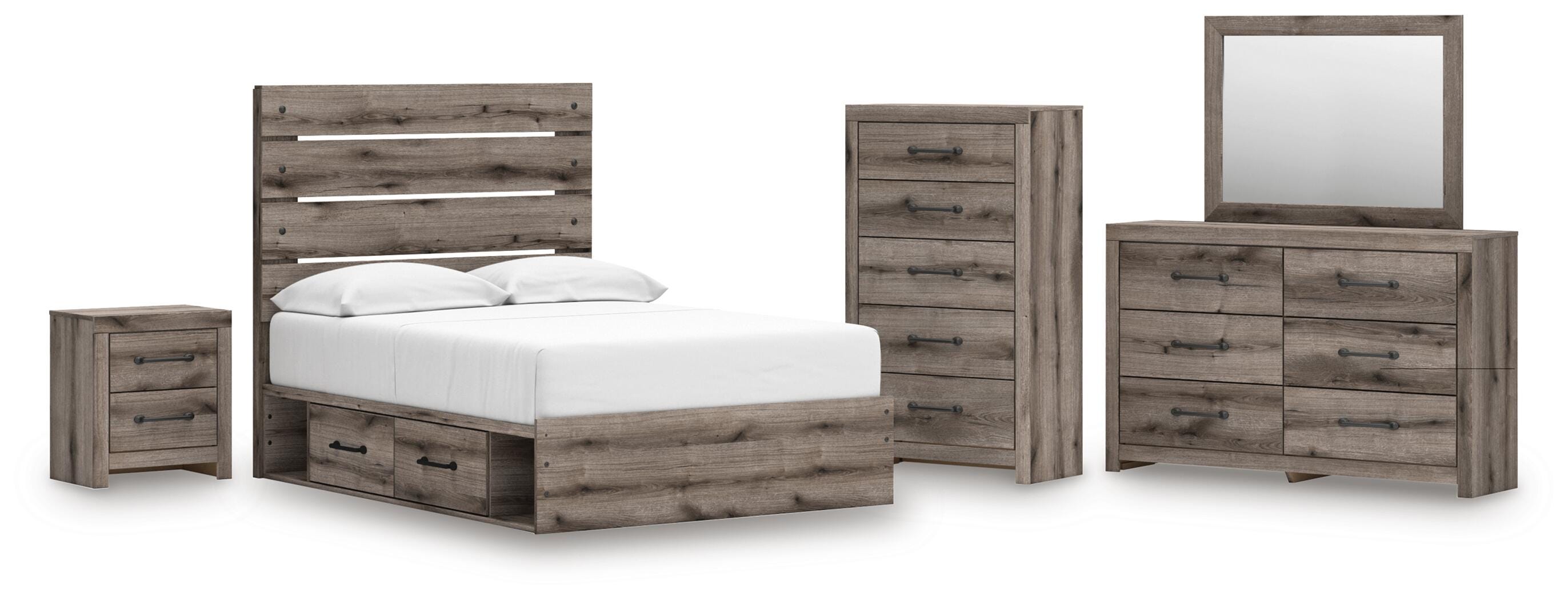 Graystorm Panel Storage Bed, Dresser, Mirror, Chest and Nightstand