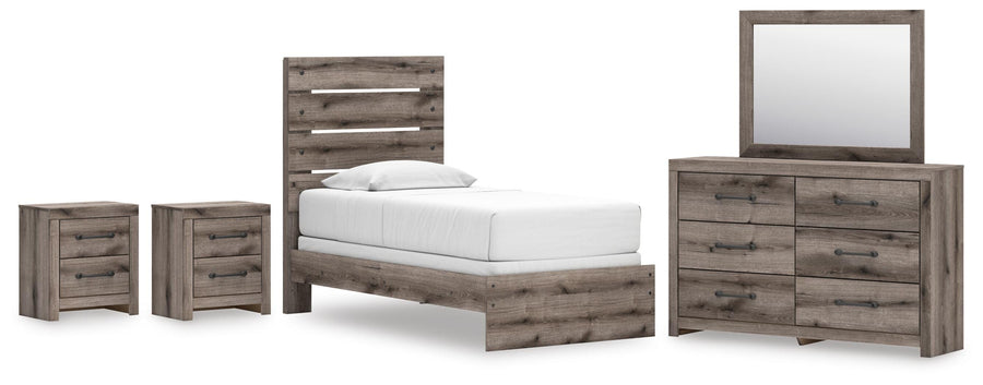 Graystorm Panel Bed, Dresser, Mirror and 2 Nightstands