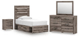 Graystorm Panel Storage Bed, Dresser, Mirror and Nightstand