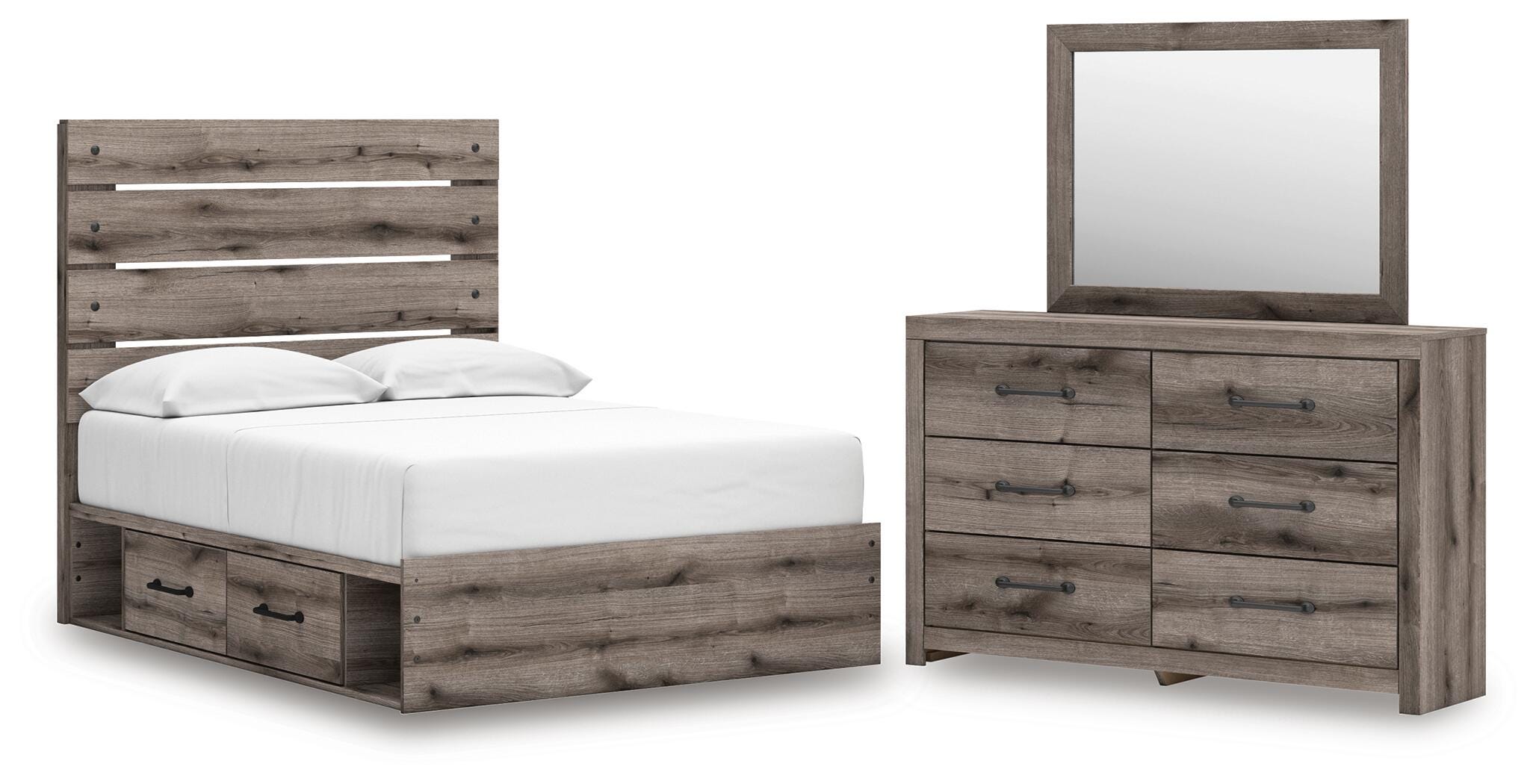 Graystorm Panel Storage Bed, Dresser and Mirror