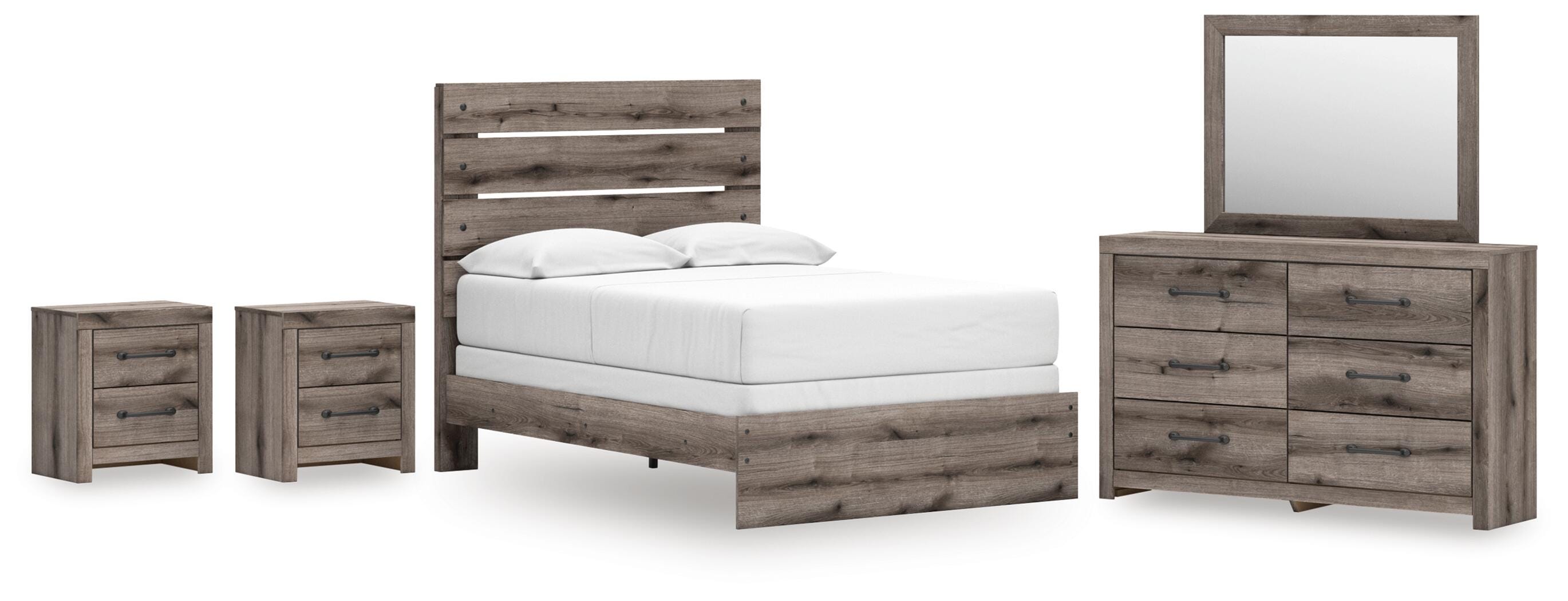 Graystorm Panel Bed, Dresser, Mirror and 2 Nightstands