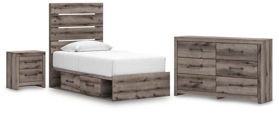 Graystorm Panel Bed with Storage, Dresser and Nightstand