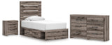 Graystorm Panel Bed with Storage, Dresser and Nightstand