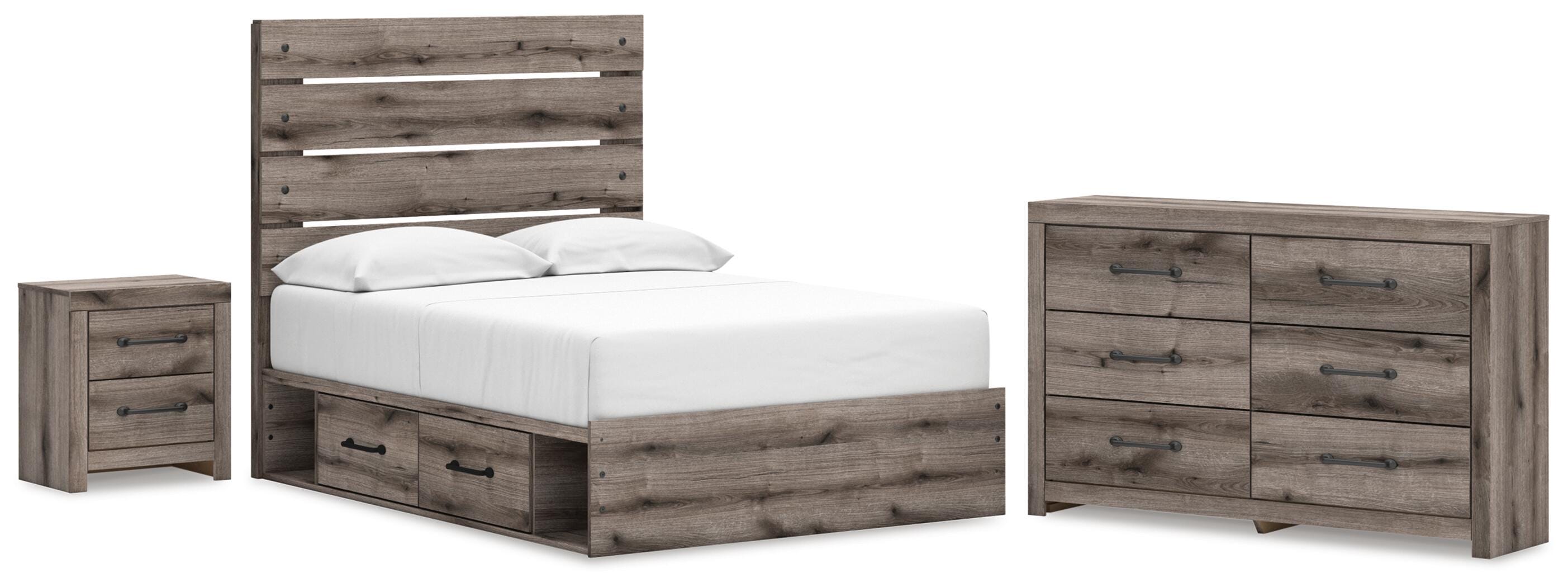 Graystorm Panel Bed with Storage, Dresser and Nightstand