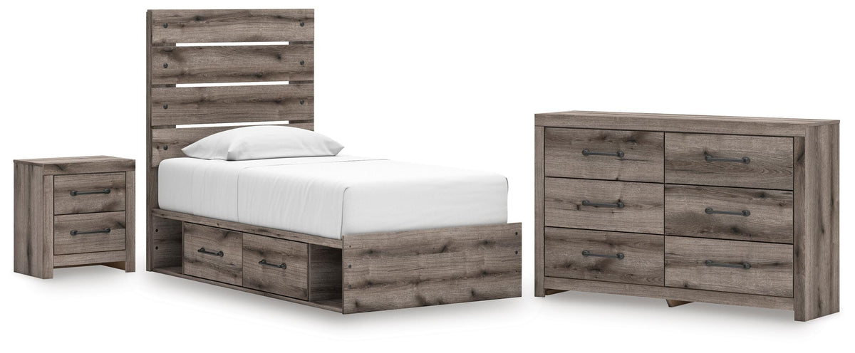 Graystorm Panel Storage Bed, Dresser and Nightstand