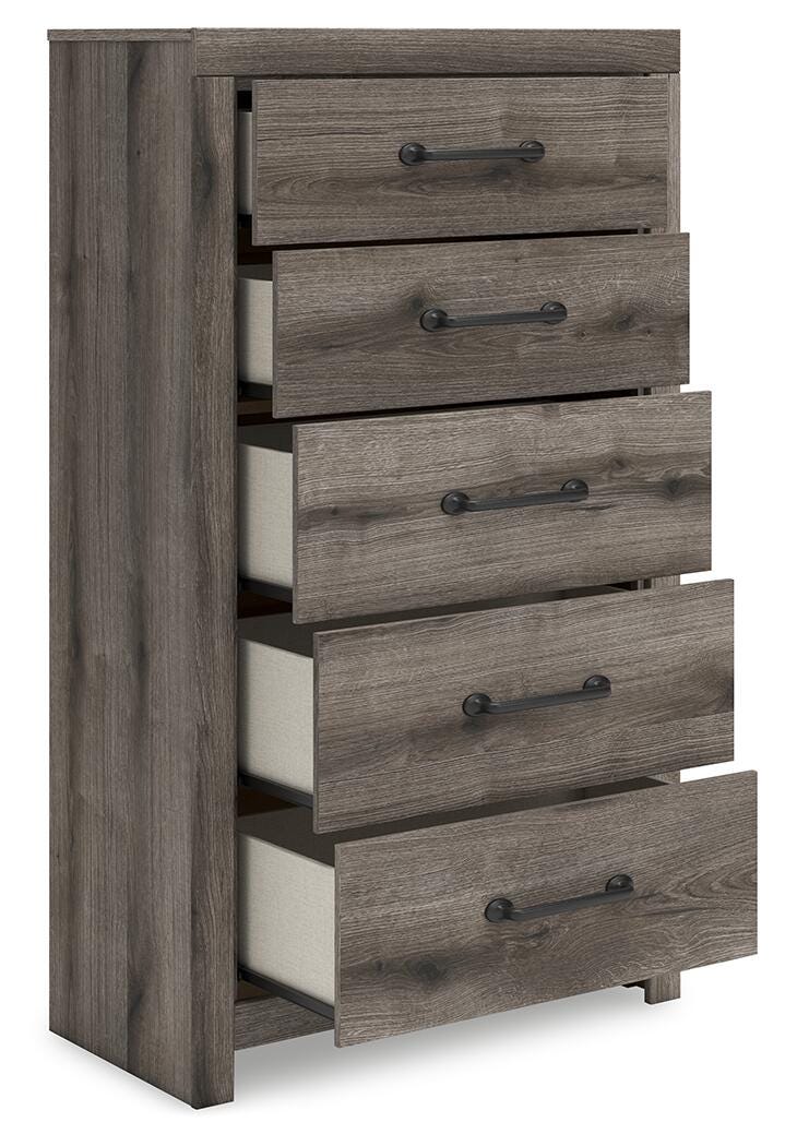 Graystorm Panel Storage Bed, Dresser, Mirror and Chest