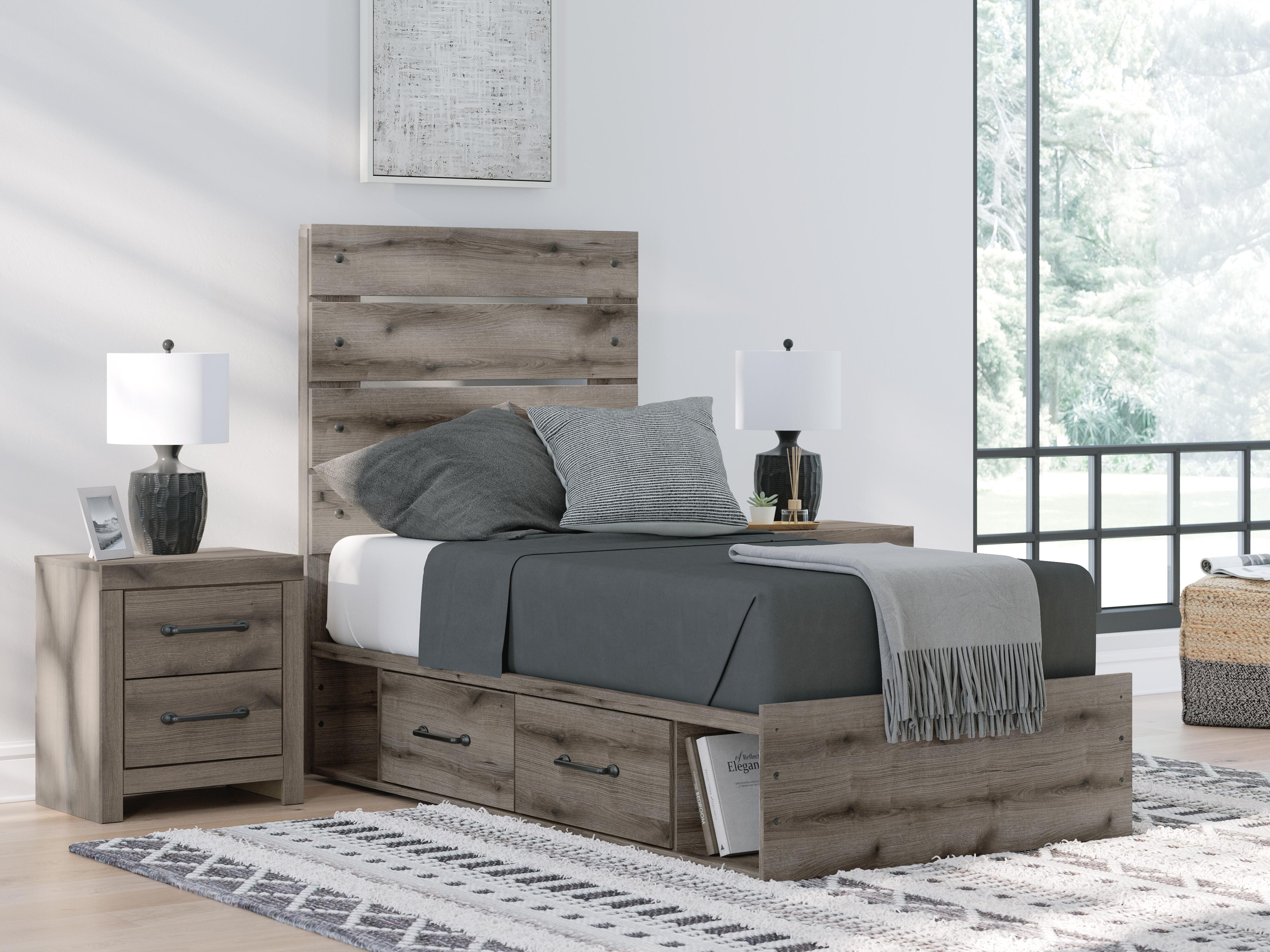 Graystorm Panel Storage Bed, Dresser, Mirror, Chest and Nightstand