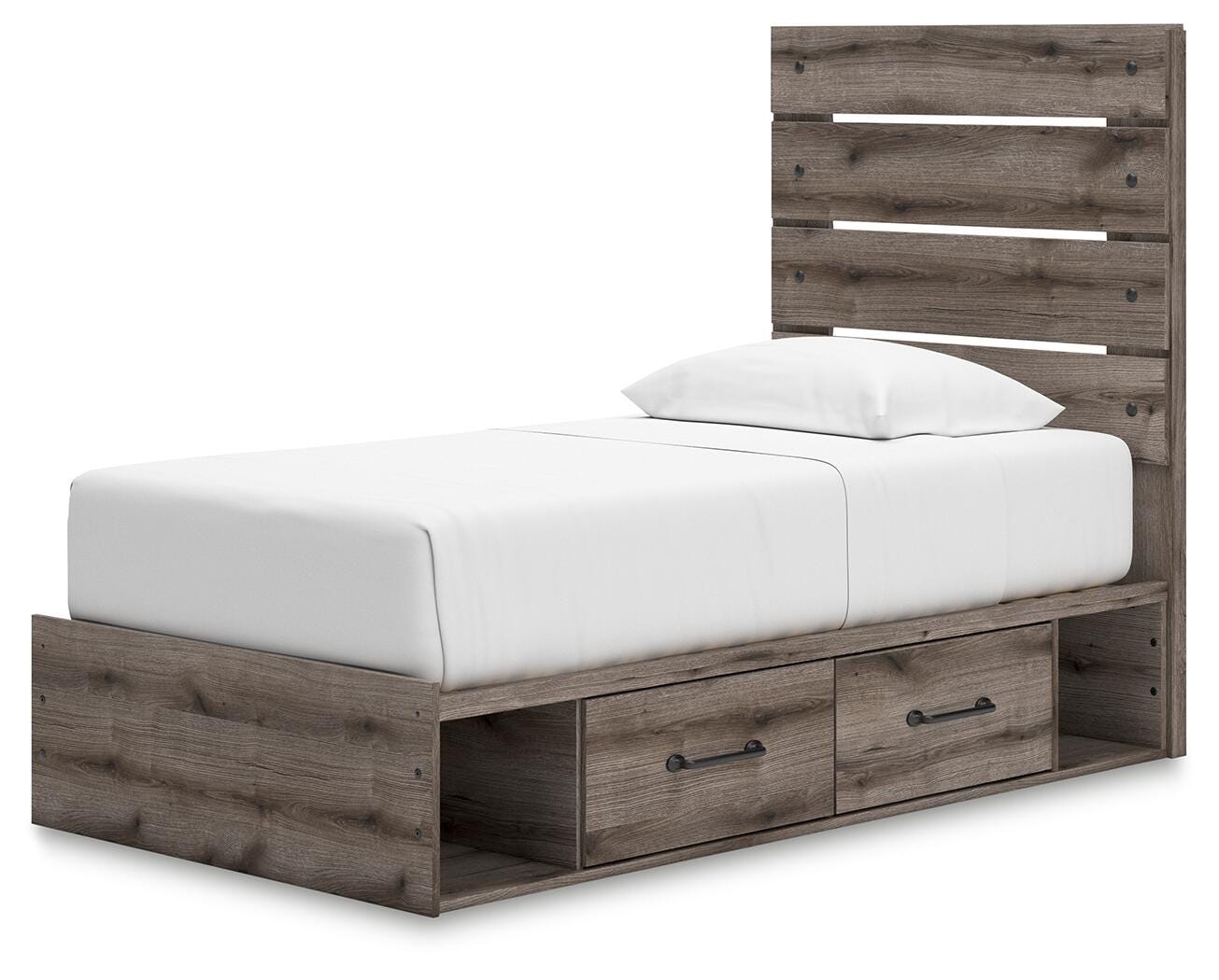 Graystorm Panel Bed with Storage, Dresser and Mirror