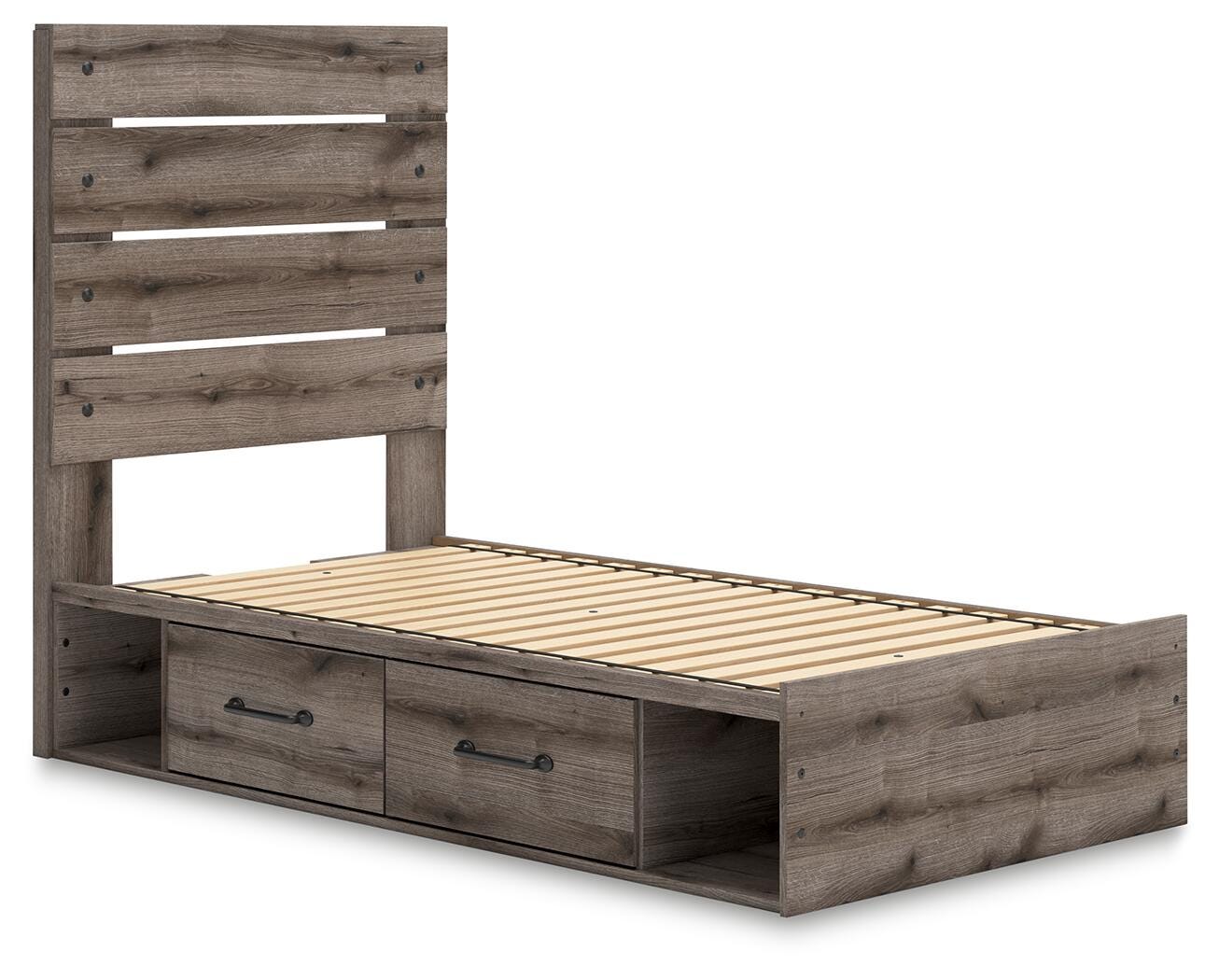 Graystorm Panel Bed with Storage, Dresser and Mirror