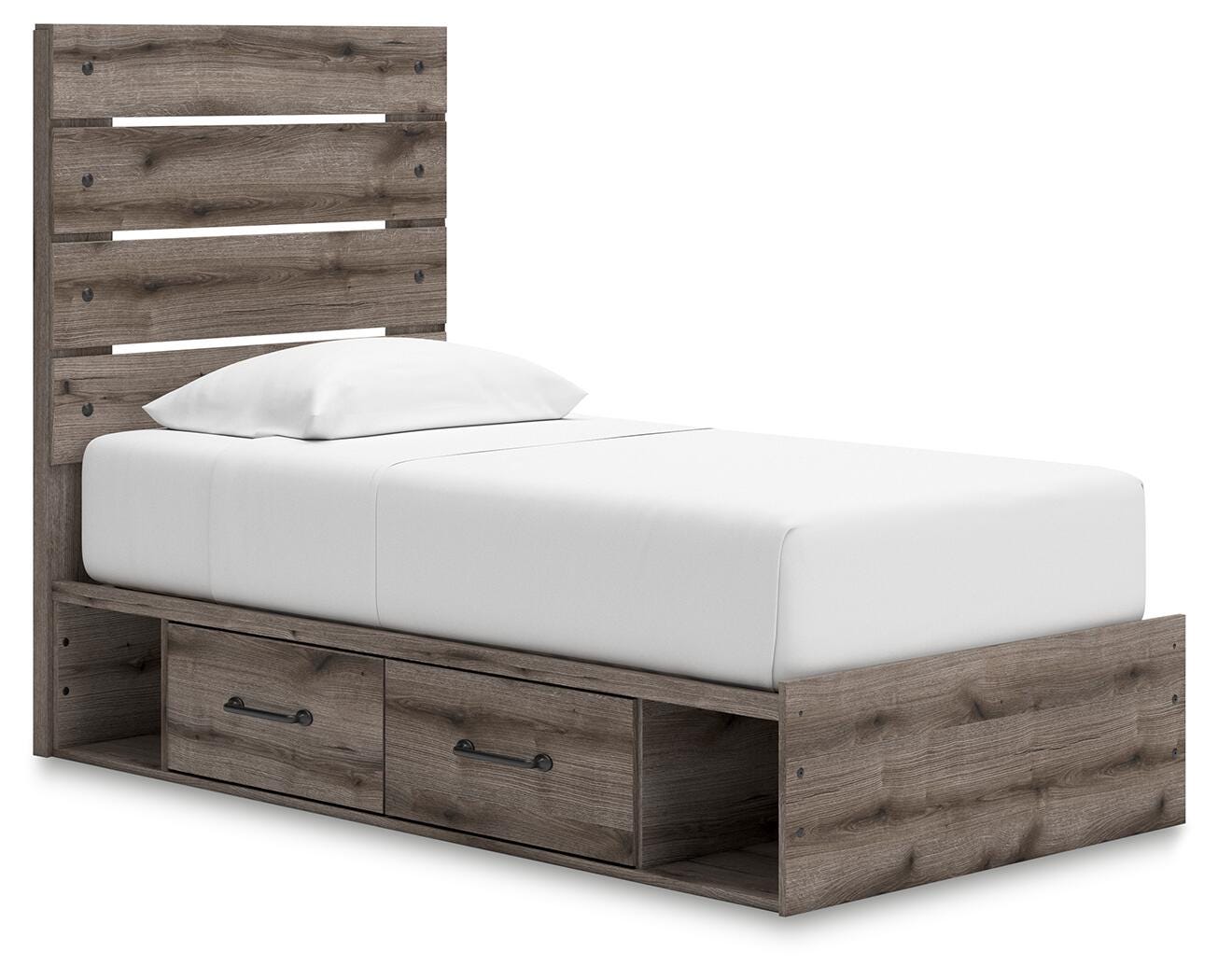 Graystorm Panel Bed with Storage, Dresser and Mirror