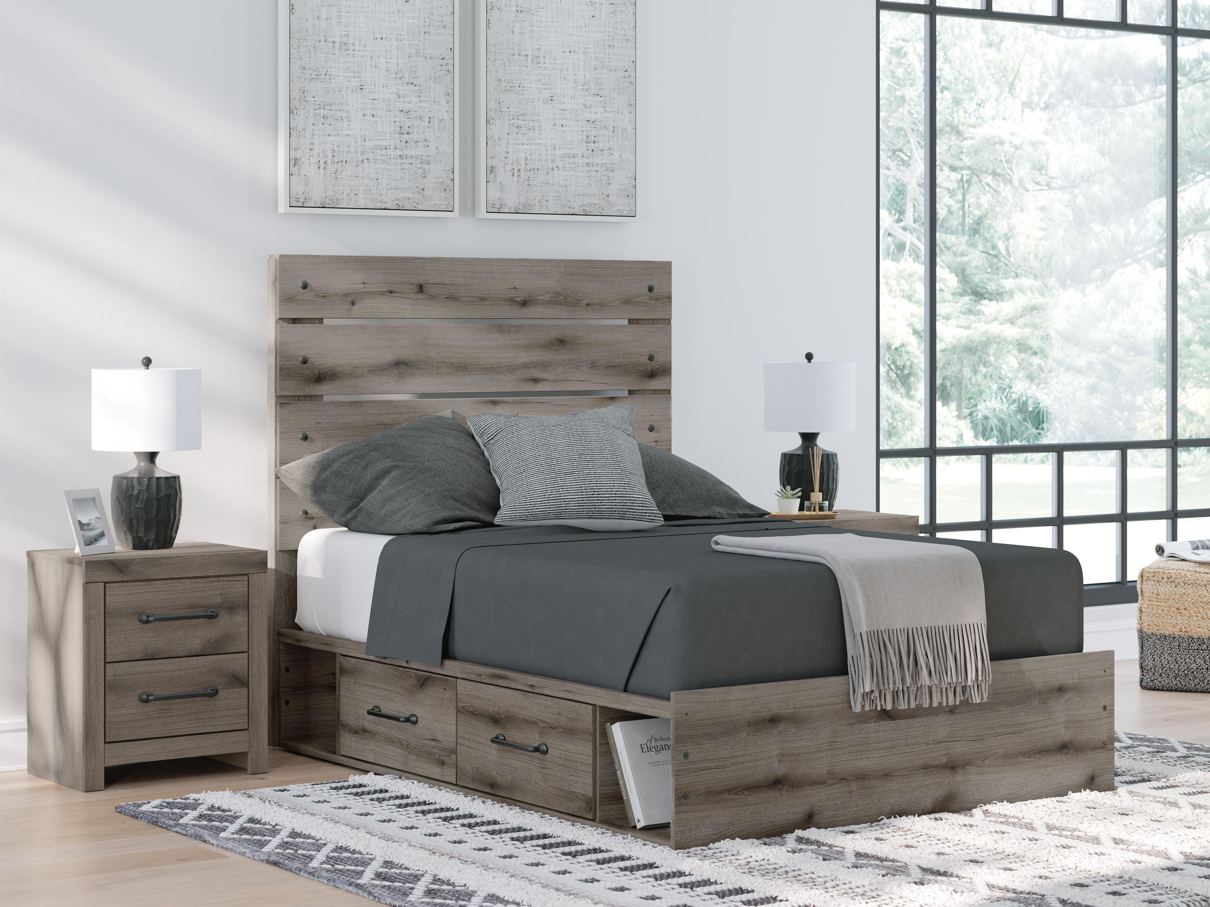 Graystorm Panel Storage Bed, Dresser, Mirror, Chest and Nightstand