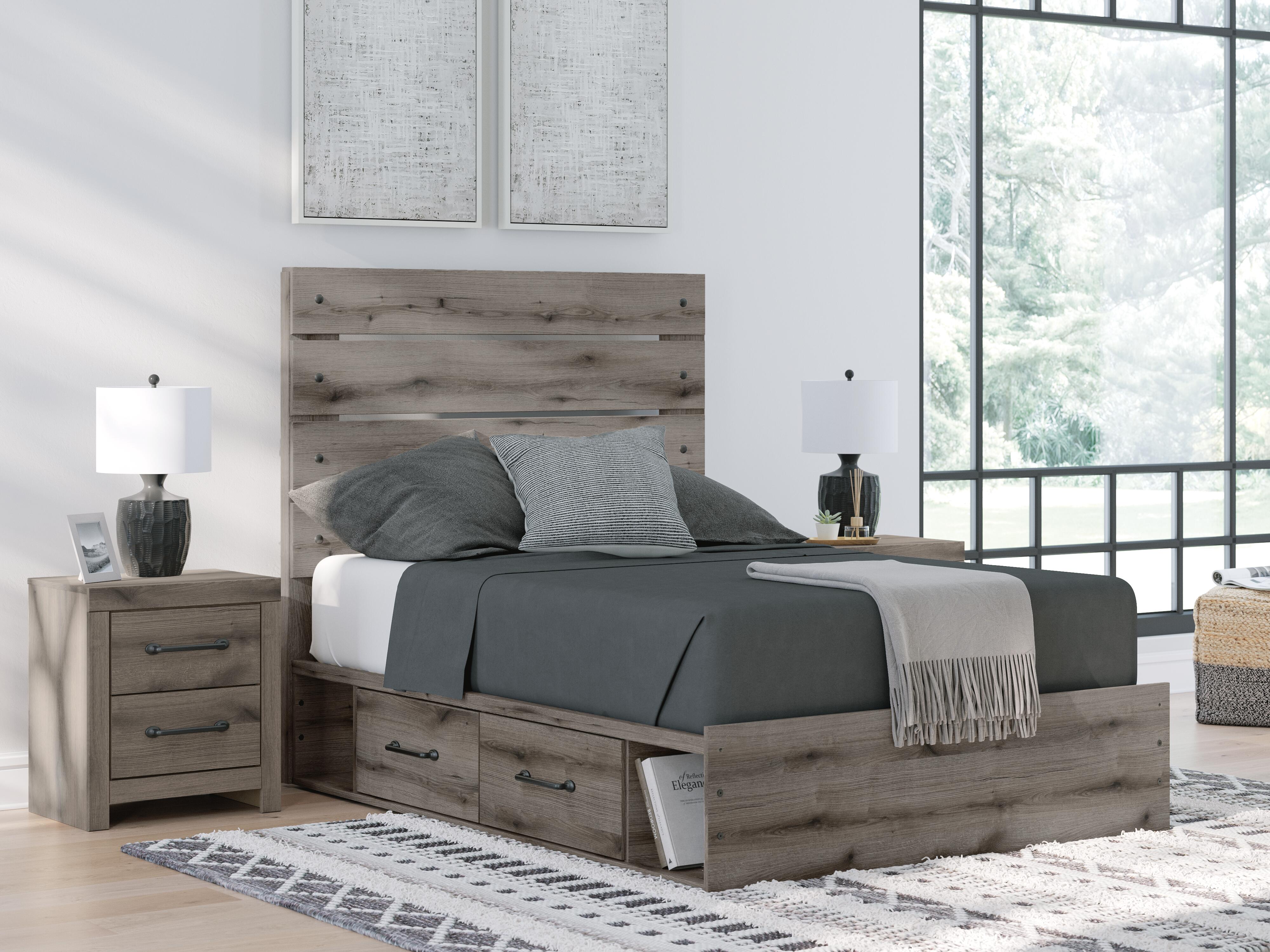Graystorm Panel Bed with Storage, Dresser and Nightstand