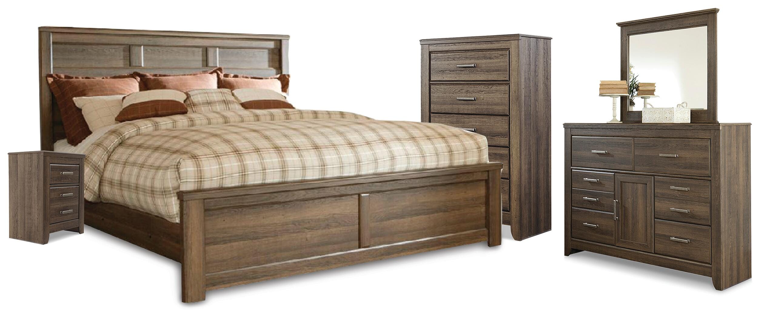 Juararo Panel Bed with Mirrored Dresser, Chest and Nightstand