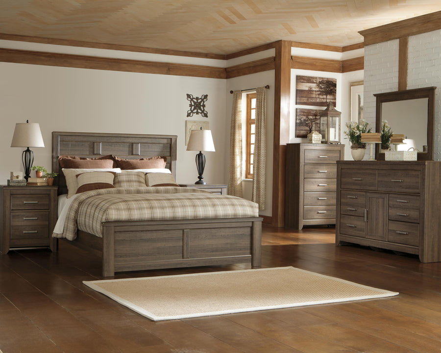 Juararo Panel Bed with Mirrored Dresser