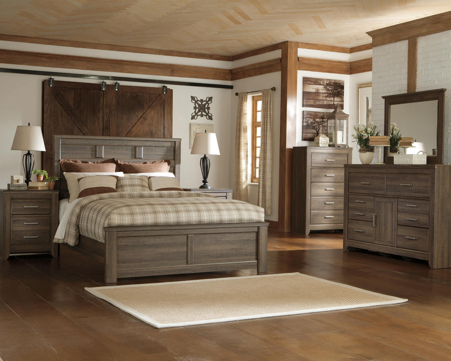 Juararo Panel Bed with Mirrored Dresser, Chest and Nightstand
