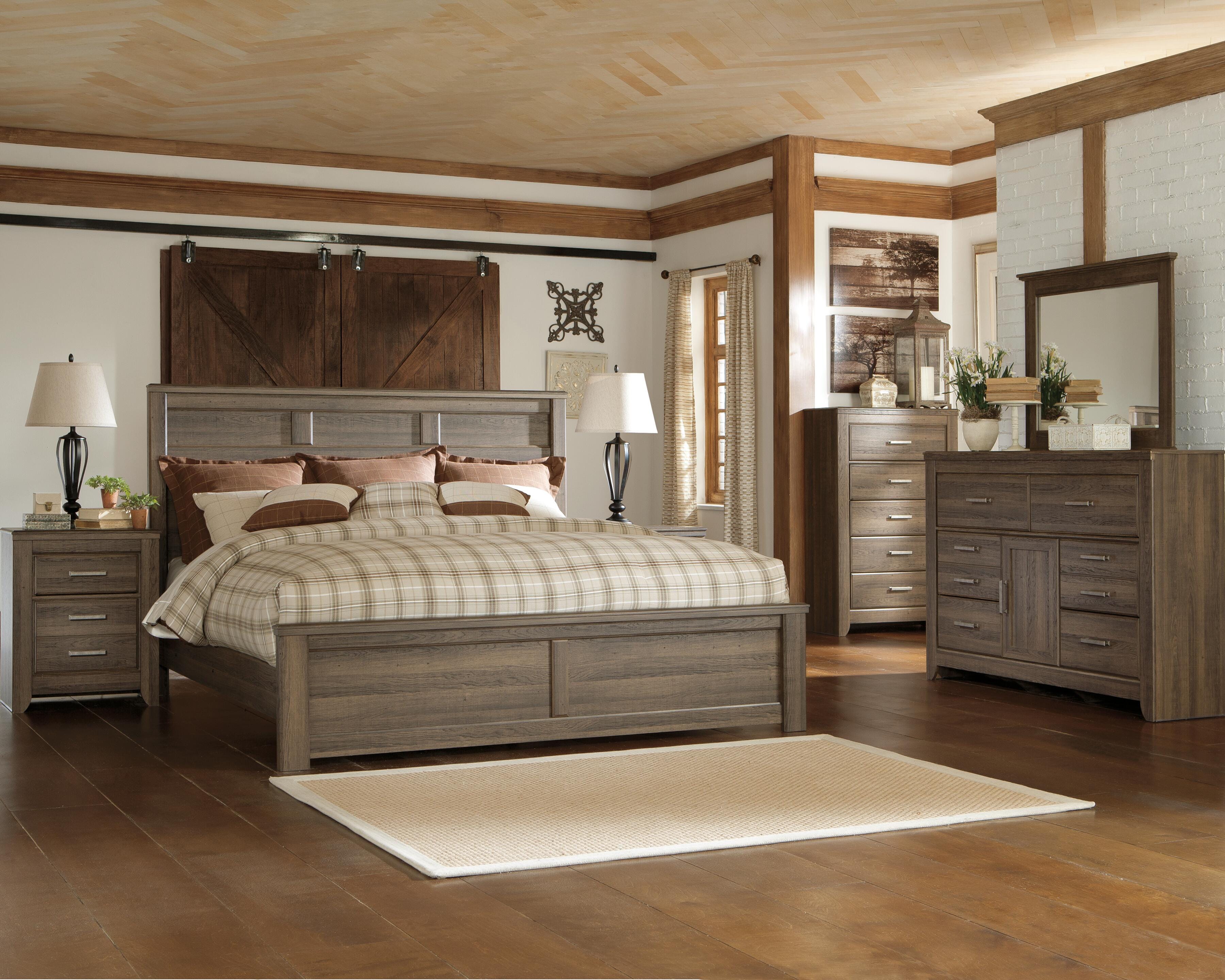 Juararo Panel Bed with Mirrored Dresser and Chest