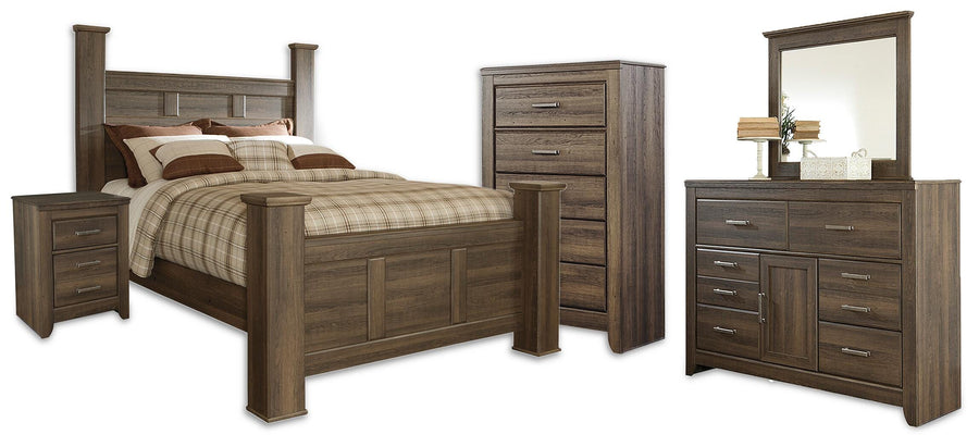 Juararo Poster Bed, Dresser, Mirror, Chest and Nightstand